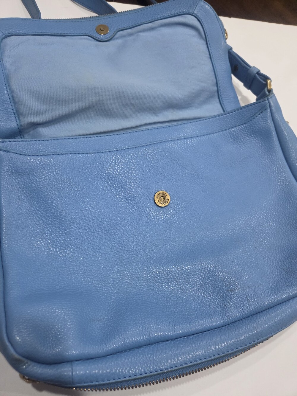 Fossil Preston Royal Blue Pebbled Leather Crossbody Bag 11×9×2in. - Picture 4 of 8